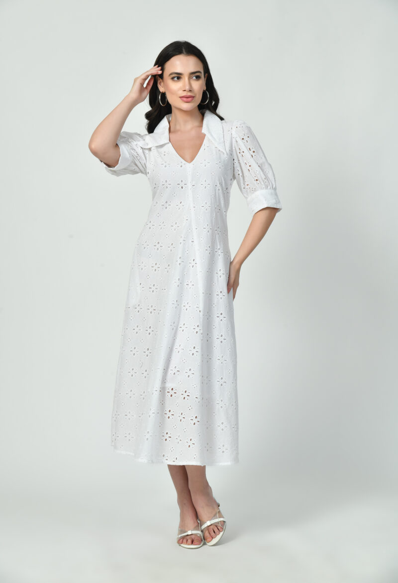 Broderie Adorned Collar Dress - Image 6