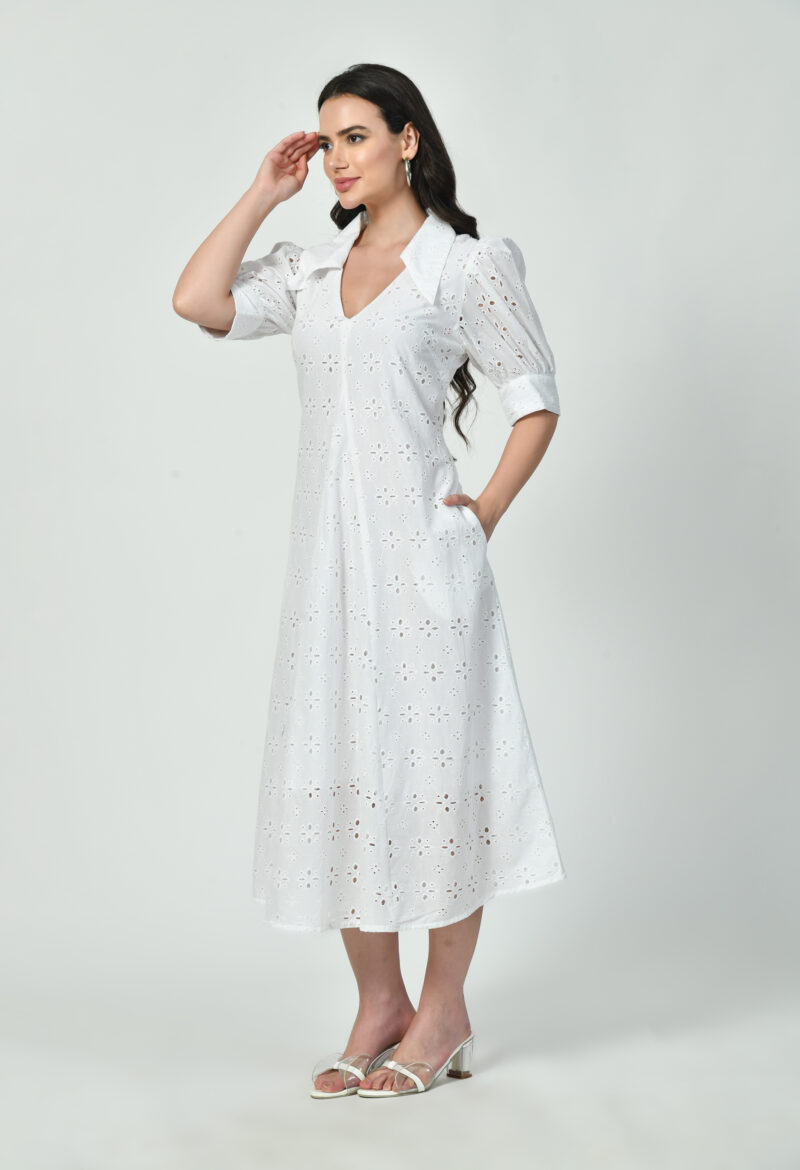 Broderie Adorned Collar Dress - Image 3