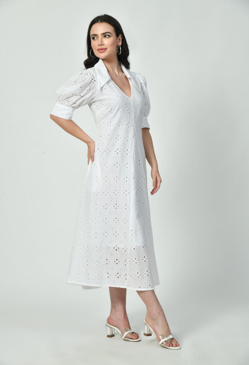 Broderie Adorned Collar Dress - Image 4