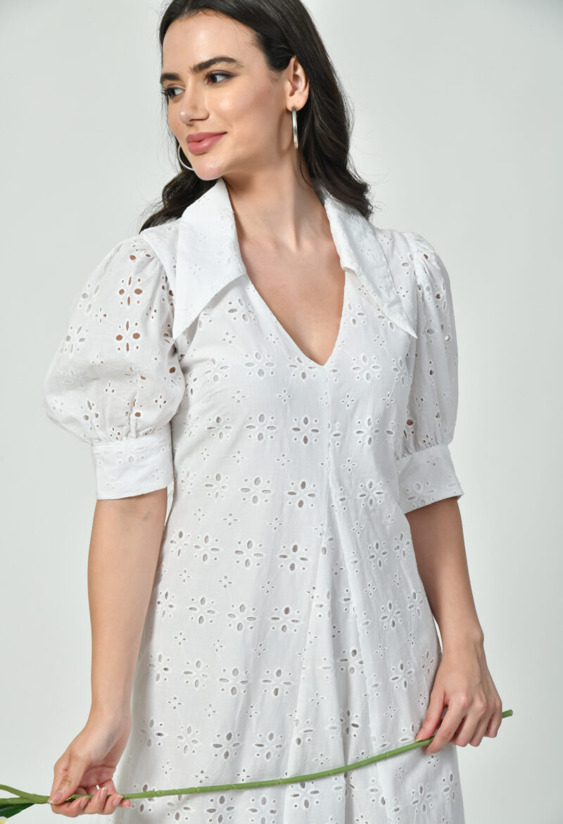 Broderie Adorned Collar Dress - Image 7