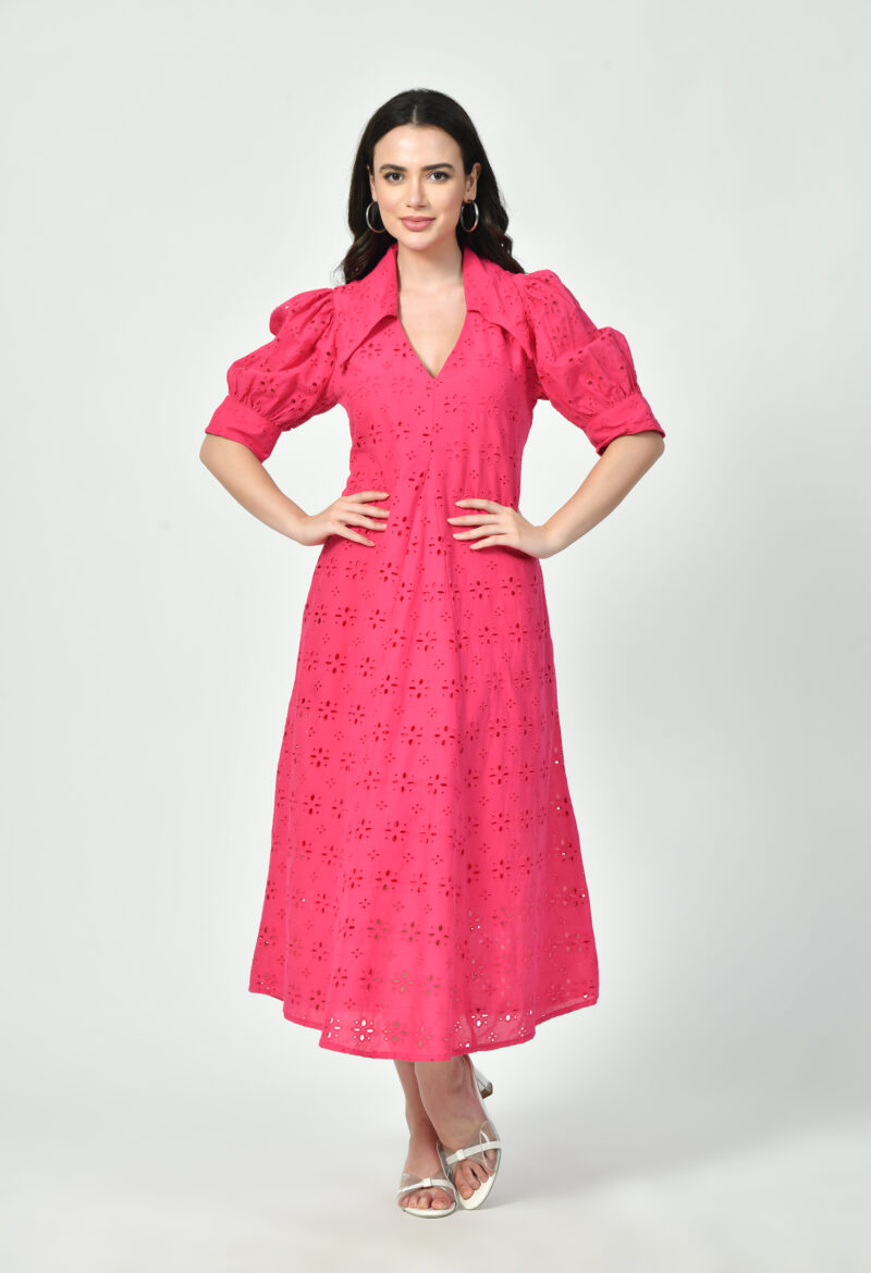 Broderie Adorned Collar Dress - Image 3