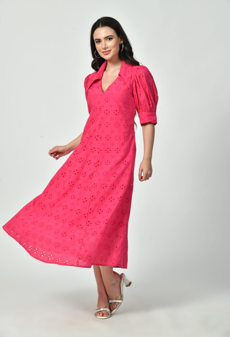 Broderie Adorned Collar Dress - Image 4