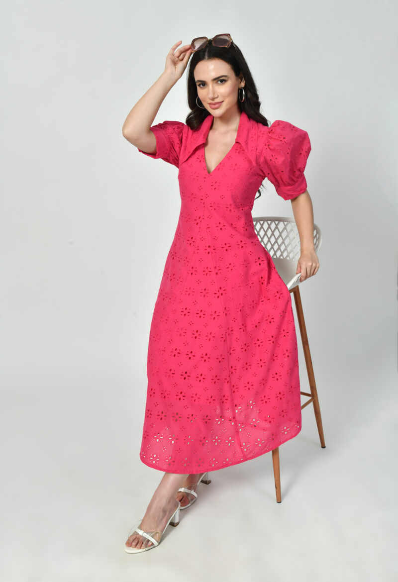 Broderie Adorned Collar Dress - Image 6