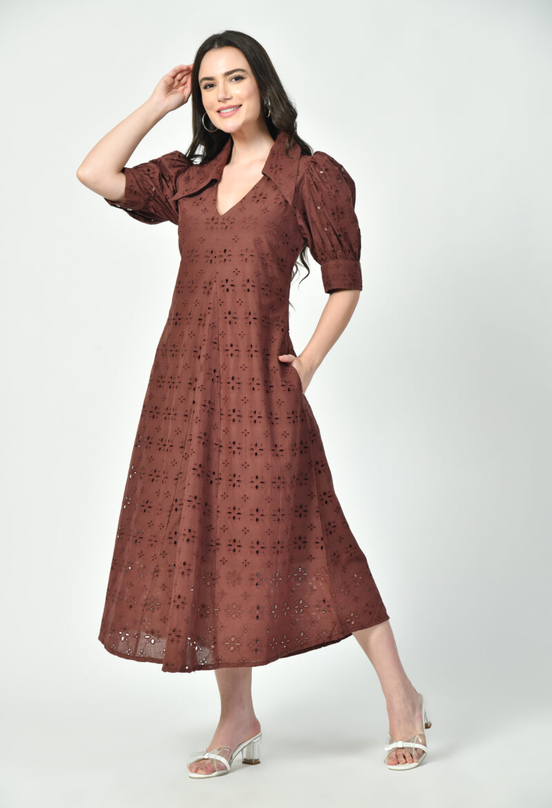 Broderie Adorned Collar Dress - Image 5