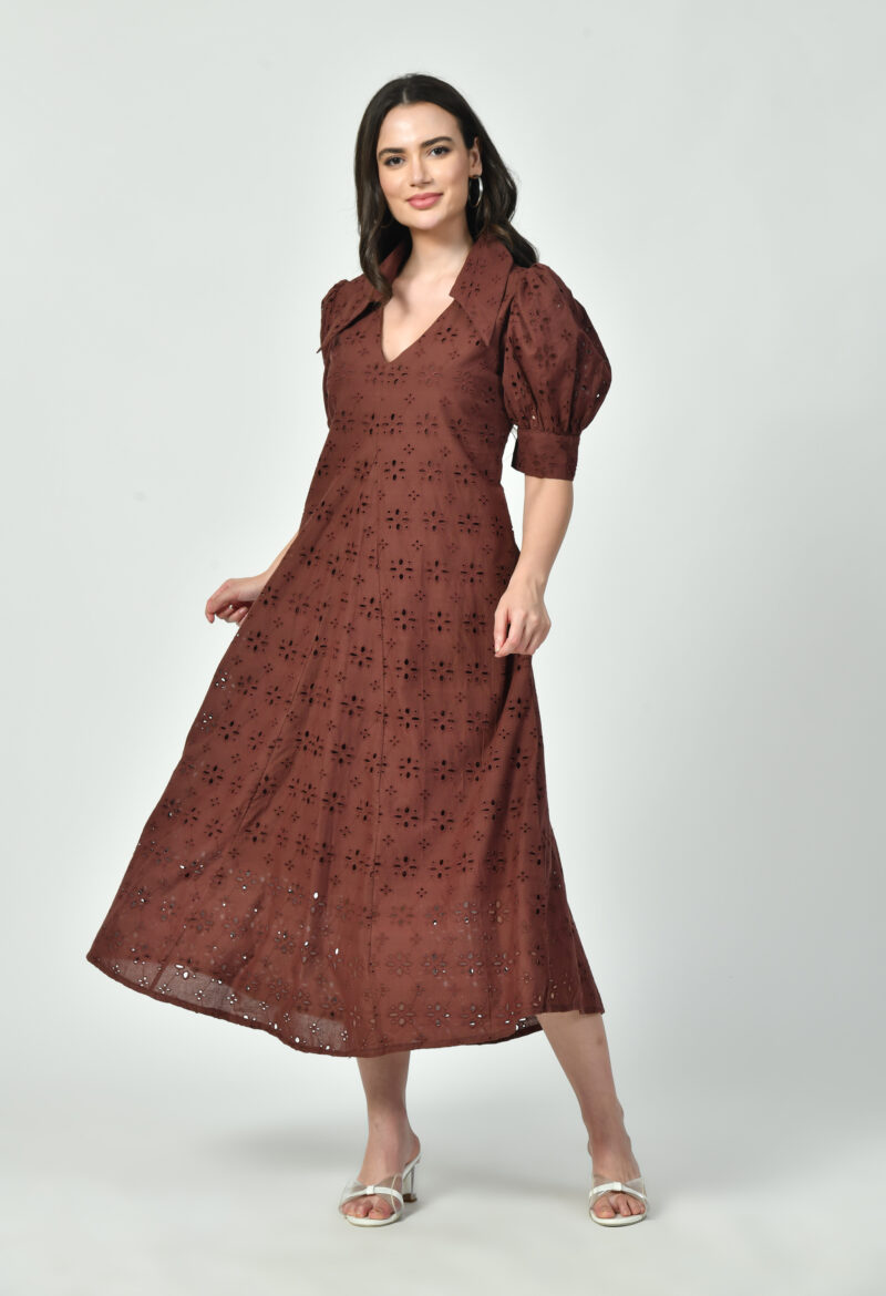 Broderie Adorned Collar Dress - Image 4