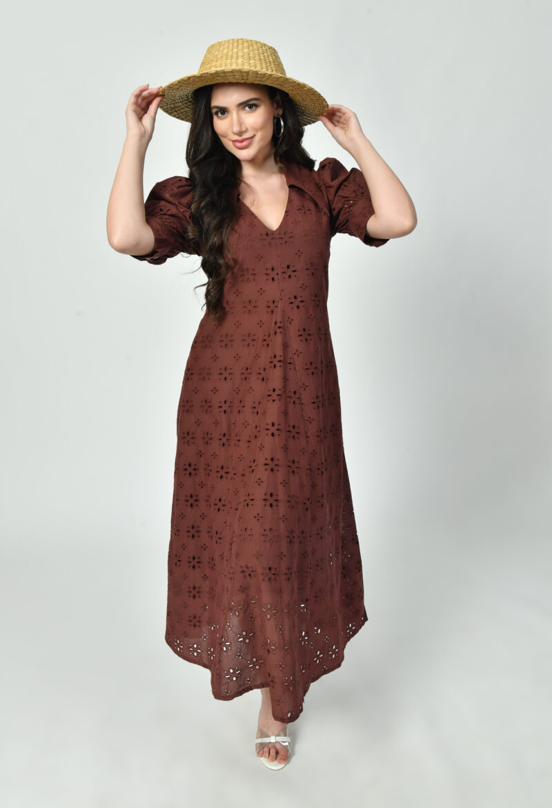 Broderie Adorned Collar Dress