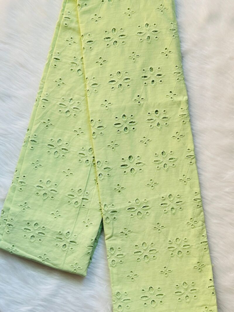 Chikankari Pista Green Cotton Allover Embroidered Fabric - Image 2