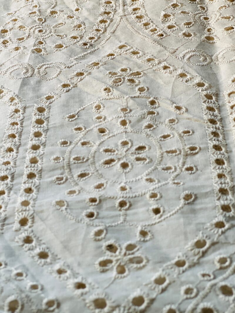 Chikankari Natural Dyeable Heavy Embroidered Cotton Fabric - Image 4