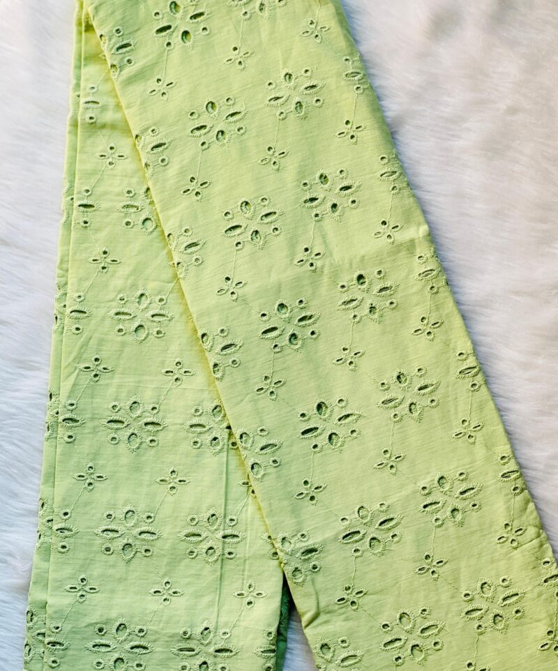 Chikankari Pista Green Cotton Allover Embroidered Fabric - Image 4