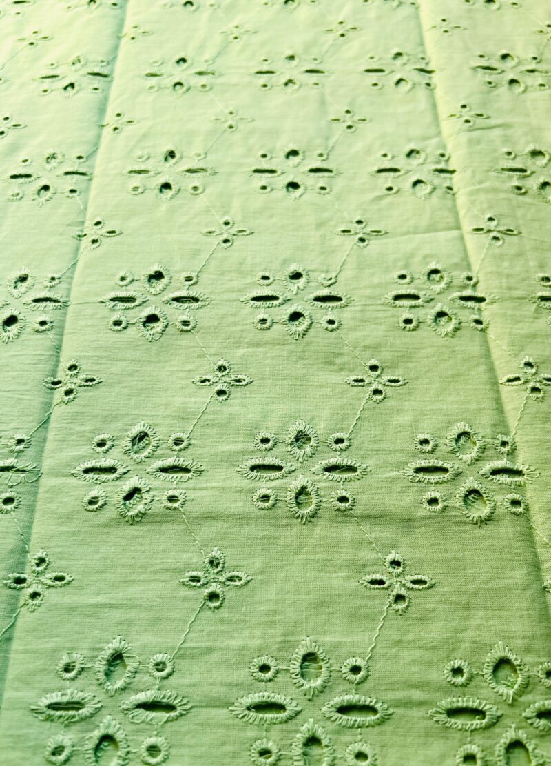 Chikankari Pista Green Cotton Allover Embroidered Fabric - Image 3