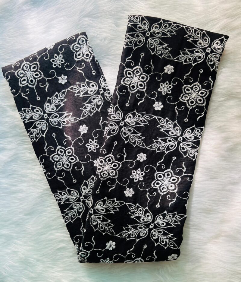 Chikankari Black Cotton Floral Embroidered Fabric